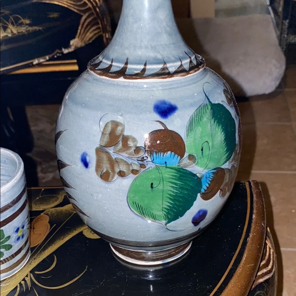 BOX41 Handcrafted Ceramic Vase with Blue and Brown Accents